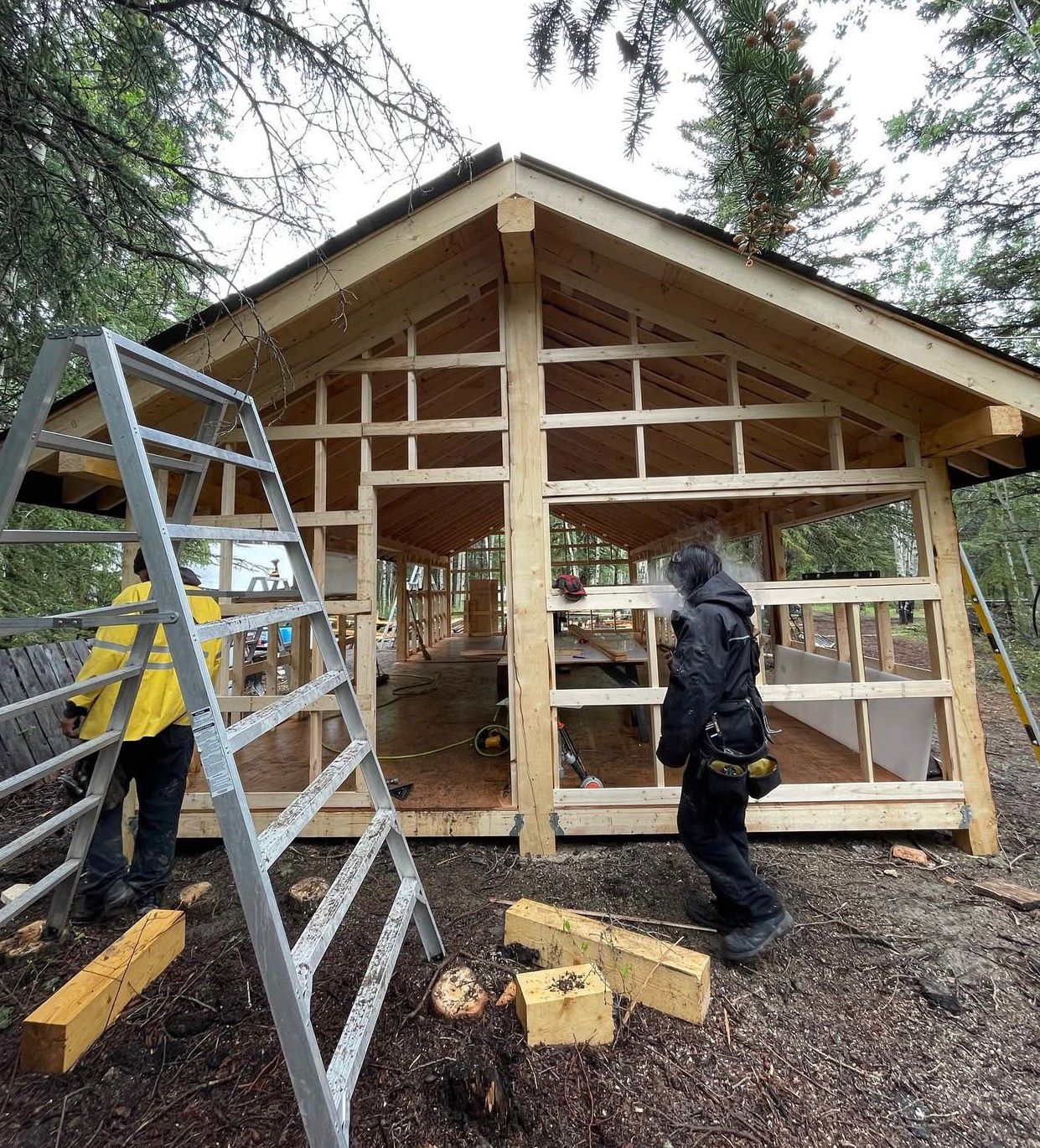 Cabin framing under construction