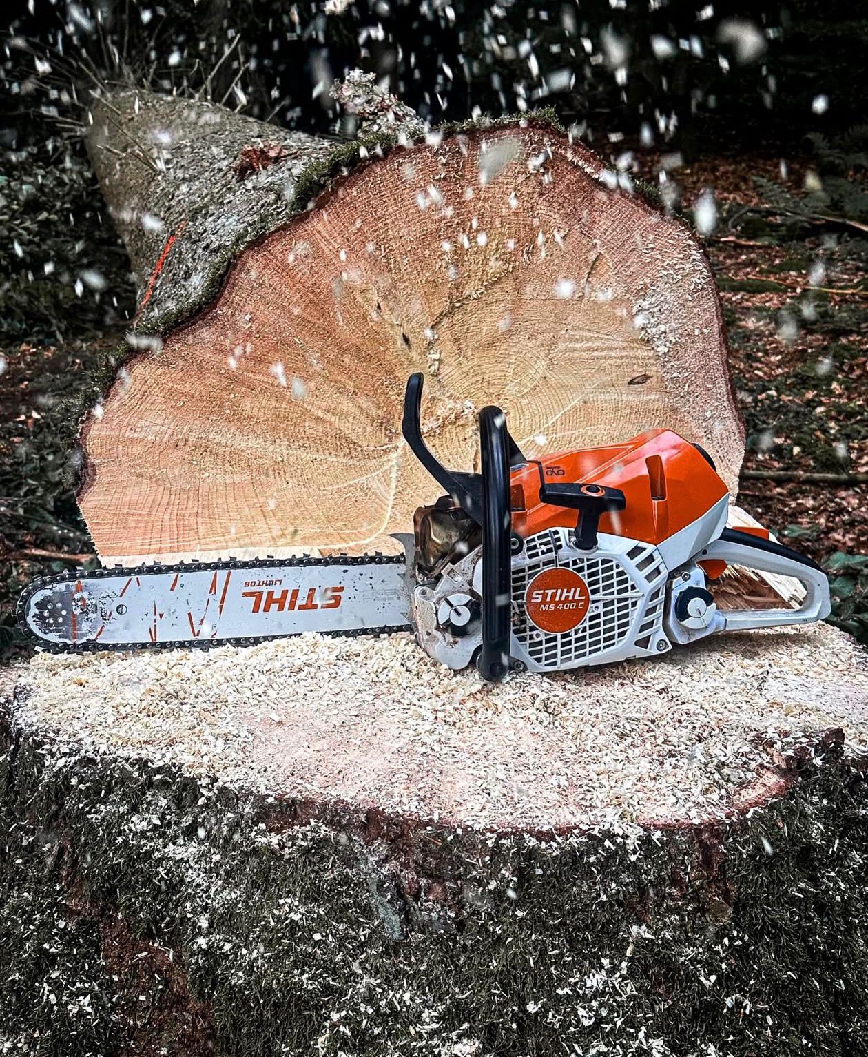 Raw wood logs being cut